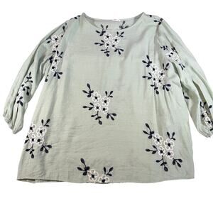 Kindred Anthropologie womens green tunic length floral top . Sz 2X. boho peasant